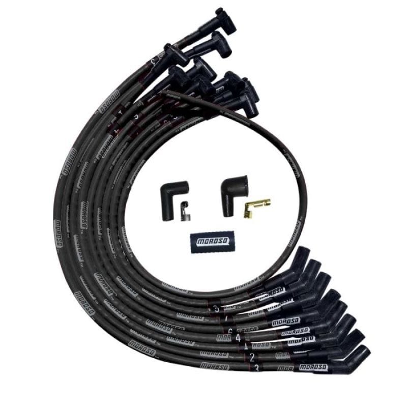Moroso — Moroso SBC Over Valve Cover 135 Deg Plug HEI Sleeved Ultra Spark Plug Wire Set - Black