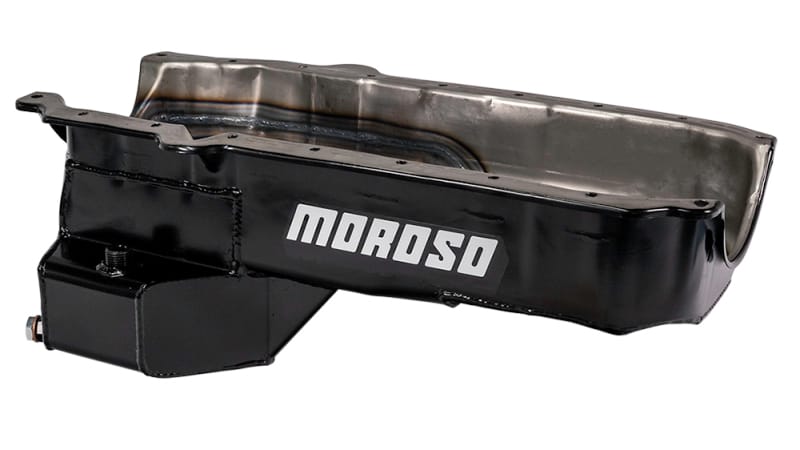 Moroso — Moroso 86-Up Chevrolet SBC (w/Passenger Side Dipstick) Wet Sump 5.5qt 7.5in Steel Oil Pan - Black
