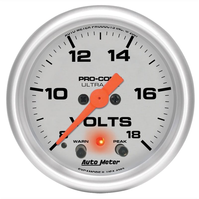AutoMeter — Autometer Ultra-Lite 52mm Voltmeter 18V Digital Stepper Motor w/ Peak and Warning
2-1/16" VOLTMETER, 8