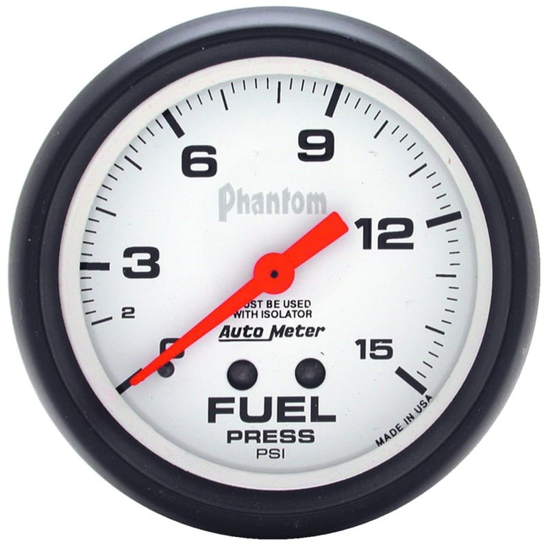 AutoMeter — Autometer Phantom 2 5/8in 15psi Mechanical w/ Isolator Fuel Pressure Gauge
2-5/8" FUEL PRESS, 0