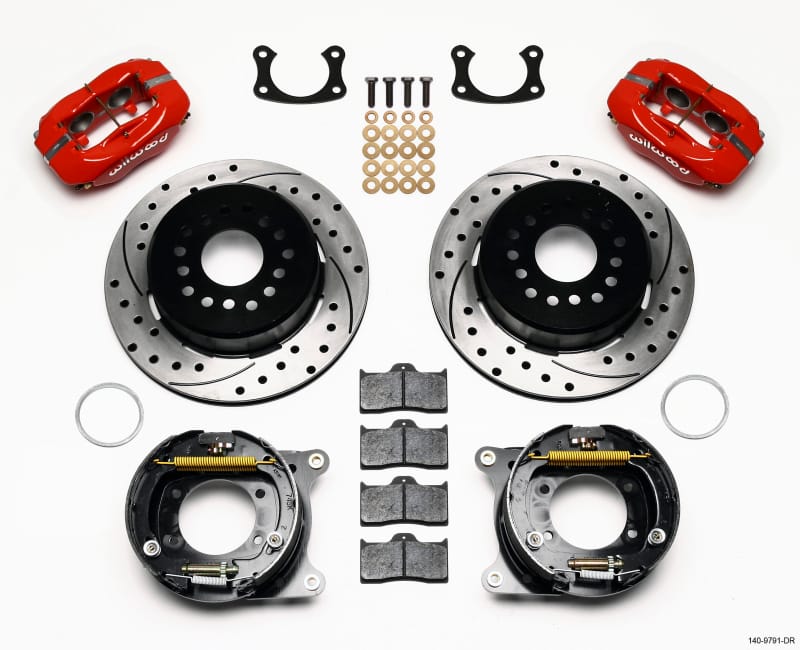 Wilwood — Wilwood Forged Dynalite P/S Park Brake Kit Drill Red New Big Ford 2.50in Offset Front Caliper Mount
BRAKE KIT