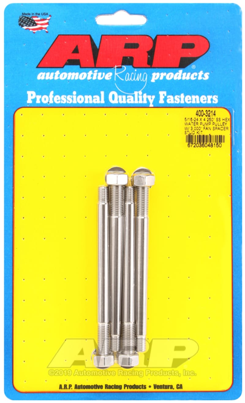 ARP — ARP 5/16-24 X 4.250 SS Hex Water Pump Pulley w/ 3.000in Fan Spacer Stud Kit