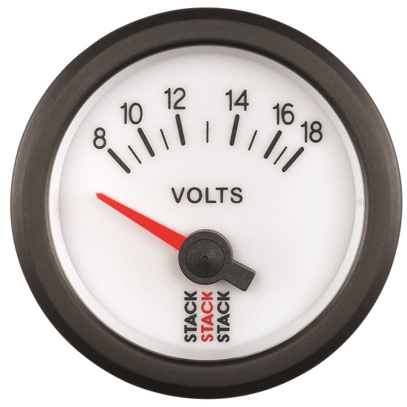 AutoMeter — Autometer Stack 52mm 8-18V Electric Battery Voltage Gauge - White
Ga Volt Elec Wht 18v
