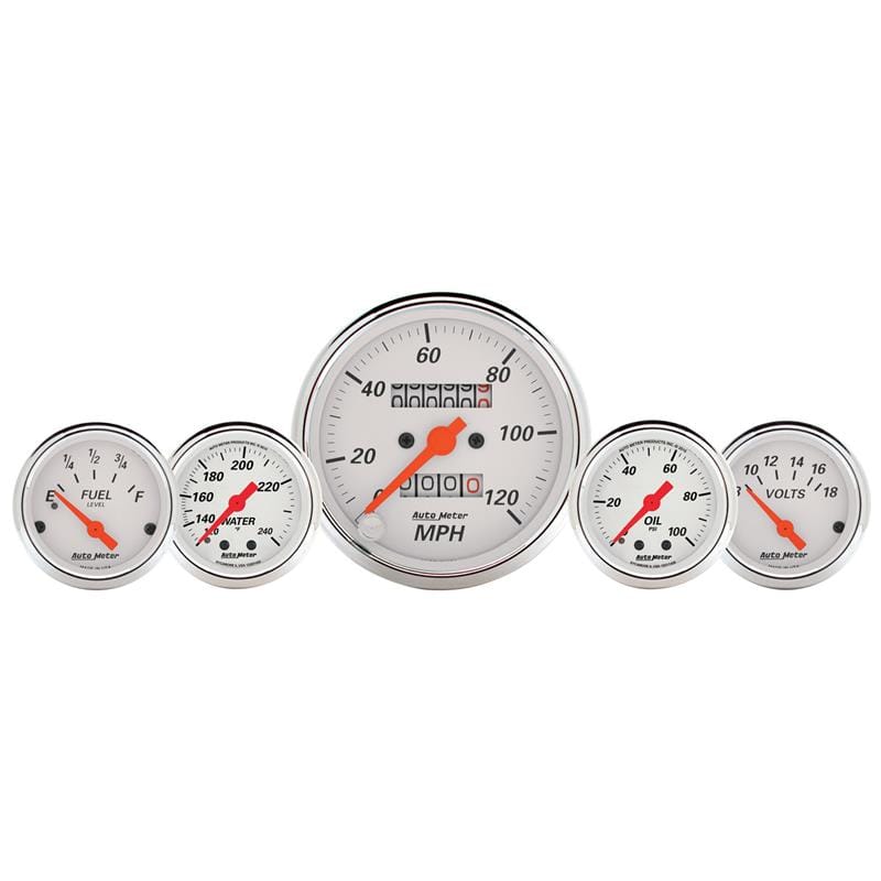 AutoMeter — AutoMeter Gauge Kit 5 Pc. 3-1/8in. & 2-1/16in. Mech. Speedo. Wtmp & Oilp Arctic Wht
GA SET 5PC MECH AW