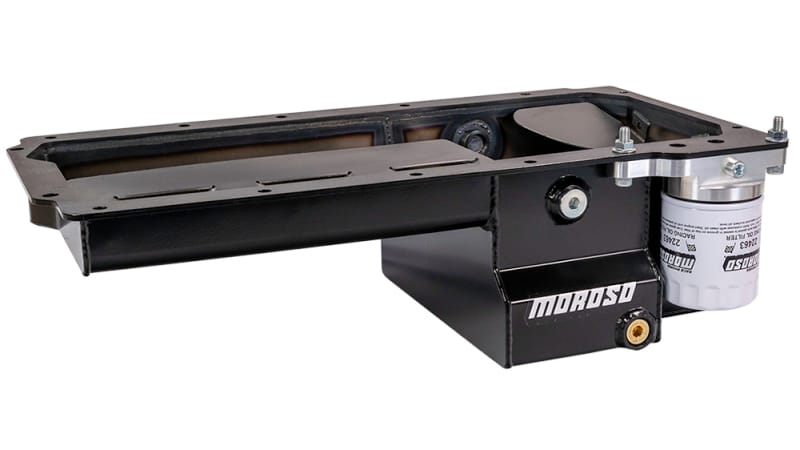 Moroso — Moroso Dart LS Next Gen 3 Skirted Block Early F-Body Baffled Drain Back Steel Oil Pan - Black