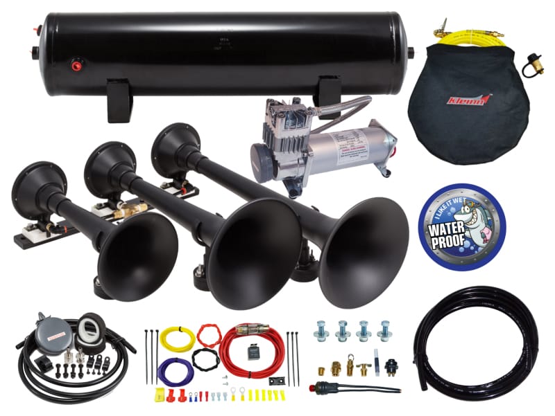 Kleinn Air Horns — Kleinn Triple Black Horn Kit w/150 PSI Waterproof 3.0 gal Air Tank
Train Horn