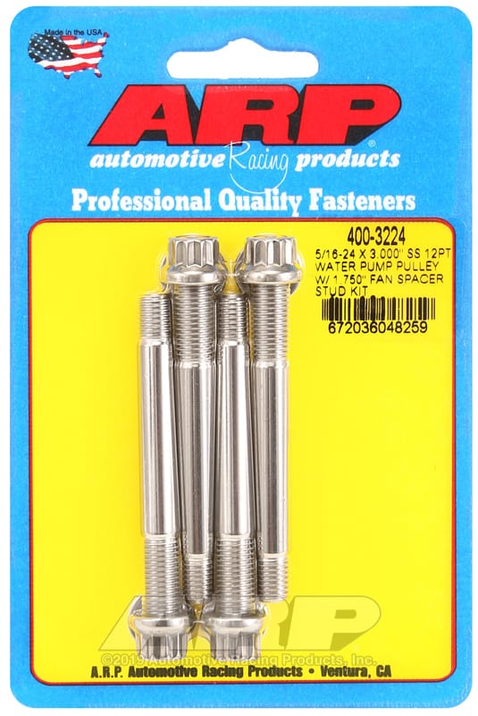 ARP — ARP 5/16-24 X 3.000 SS 12pt water pump pulley w/ 1.750in fan spacer stud kit
