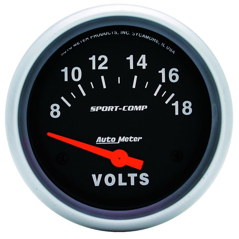 AutoMeter — Autometer Sport-Comp 2 5/8in 8-18 Volt Short Sweep Electric Voltmeter Gauge
2-5/8" VOLTMETER, 8-