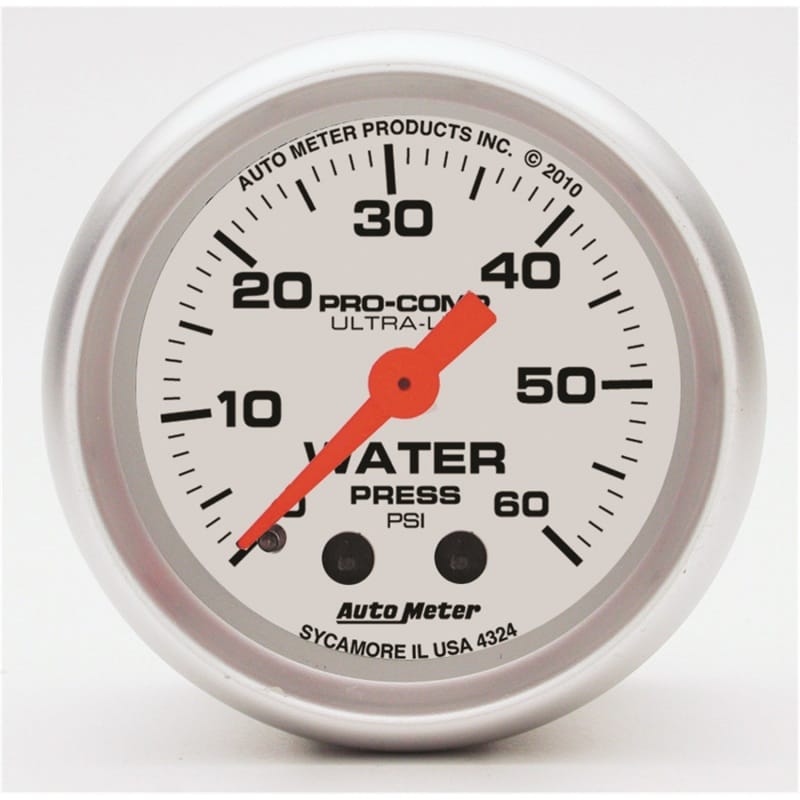AutoMeter — Autometer Ultra-Lite 52mm 60 PSI Mechanical Water Pressure Gauge
2" WATER PRESS, 0-60