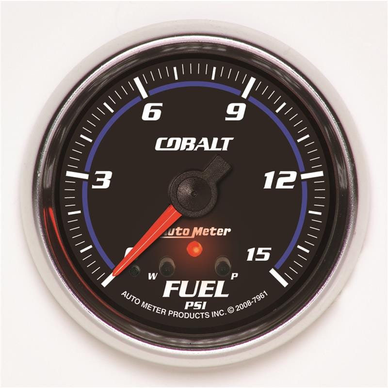 AutoMeter — GAUGE, FUEL PRESS, 2 5/8", 15PSI, STEPPER MOTOR W/ PEAK & WARN, COBALT