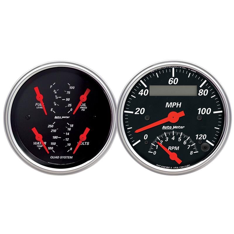 AutoMeter — GAUGE KIT, 2 PC., QUAD & TACH/SPEEDO, 3 3/8" , DESIGNER BLACK