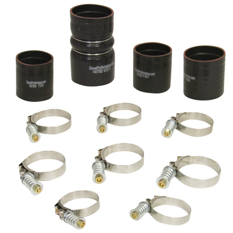 BD Diesel — BD Diesel Intercooler Hose & Clamp Kit - 2008-2010 Ford 6.4L Powerstroke
HOSE & CLAMP KIT
TChrgrIcoolerHs