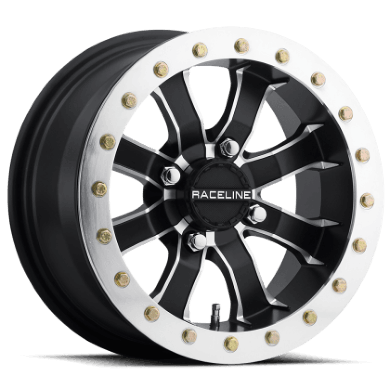Raceline — Raceline A71 Mamba 14x7in/4x156 BP/4+4 0mm Offset/110.18mm Bore - Blk & Machined Ring Beadlock Wheel