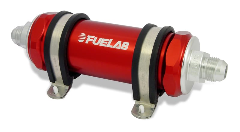 Fuelab — Fuelab 858 In-Line Fuel Filter Long -8AN In/Out 10 Micron Fabric w/Check Valve - Red