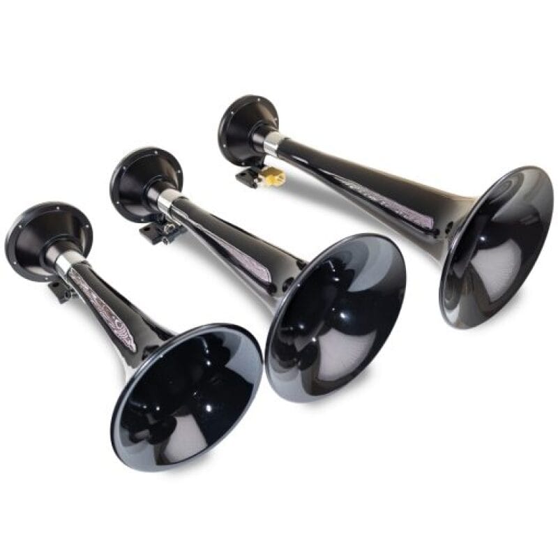 Kleinn Air Horns — Kleinn Black Triple Horn/ 15In/13In/11In - High Impact ABS Trumpet/ Zinc Alloy Base
Triple Train Horn