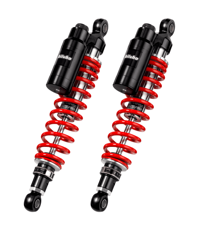 Bitubo Suspension — Bitubo WMT0 Twinshocks Adj.: Spring Preload, Reb., Comp., Length 362mm, Piggyback Tank, Red Springs