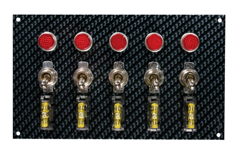 Moroso — Moroso Toggle Switch Panel - Dash Mount - 4in x 6.75in - Grey/Black Fiber Design