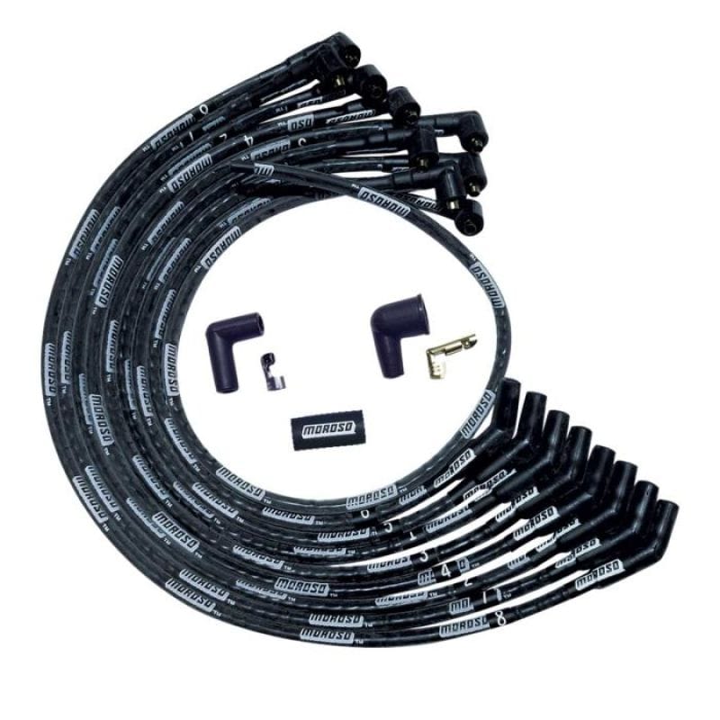 Moroso — Moroso SB Ford 351W Sleeved 135 Deg Plug End Non-HEI Ultra Spark Plug Wire Set - Black