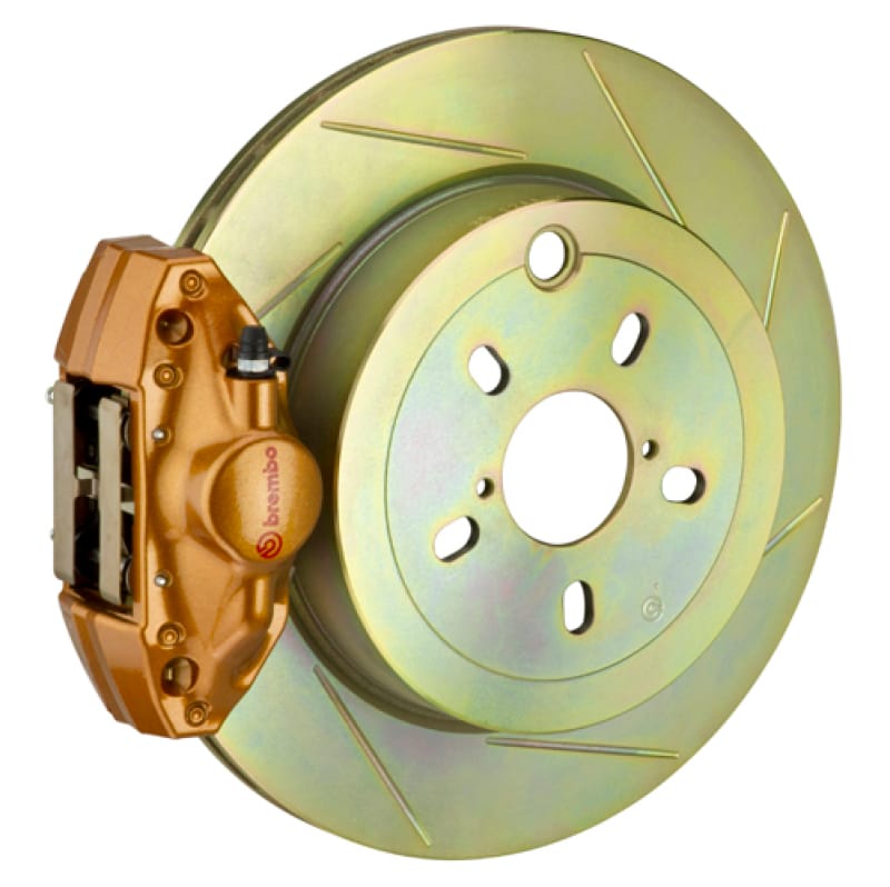 Brembo — Brembo 02-07 Impreza/WRX Rear GT BBK 2 Piston Cast 2pc 316 x20 1pc Rotor Slotted Type1 - Gold