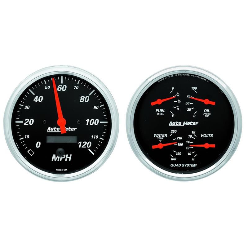 AutoMeter — GAUGE KIT, 2 PC., QUAD & SPEEDOMETER, 5", DESIGNER BLACK
