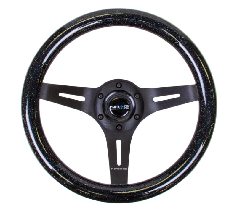 NRG — NRG Classic Wood Grain Steering Wheel (310mm) Black Sparkle w/Blk 3-Spoke Center