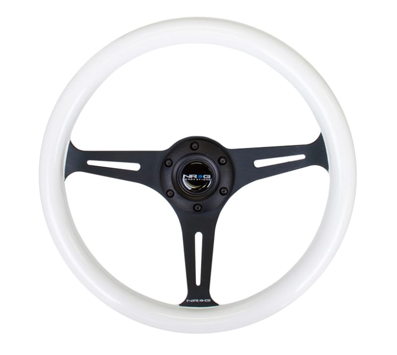 NRG — NRG Classic Wood Grain Steering Wheel (350mm) Glow-N-The-Dark Green Grip w/Black 3-Spoke Center