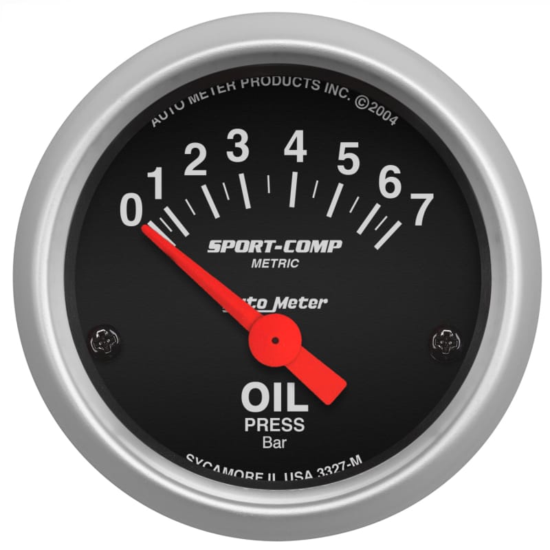 AutoMeter — Autometer Sport-Comp 52mm 0-7 Bar Short Sweep Electronic Oil Pressure Gauge
2" OIL PRESS, 0-7 BA