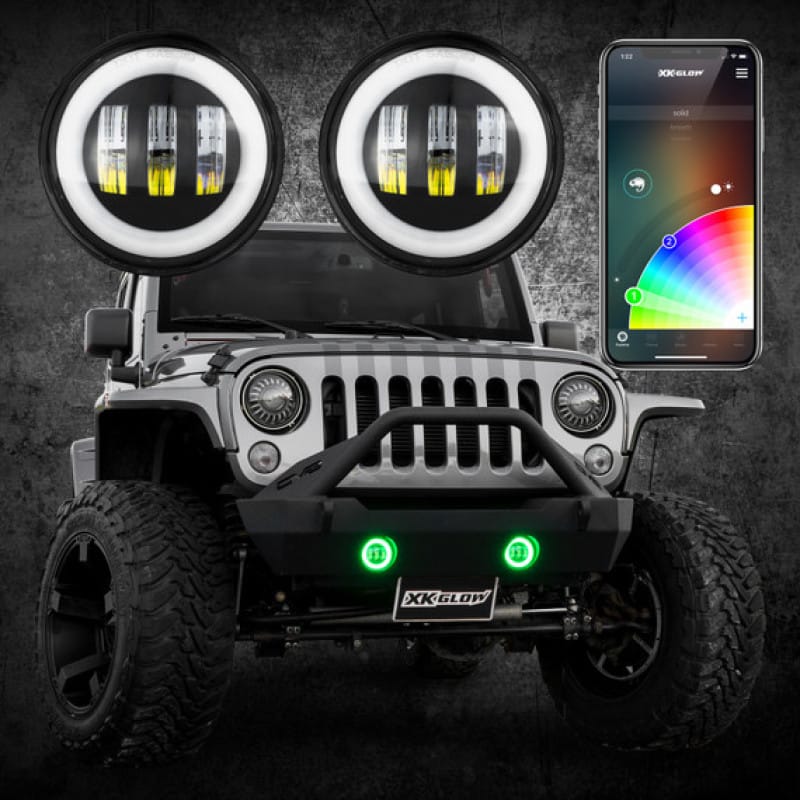 XKGLOW — XK Glow 4In Black RGB LED Jeep Wrangler Fog Light XKchrome Bluetooth App Controlled Kit