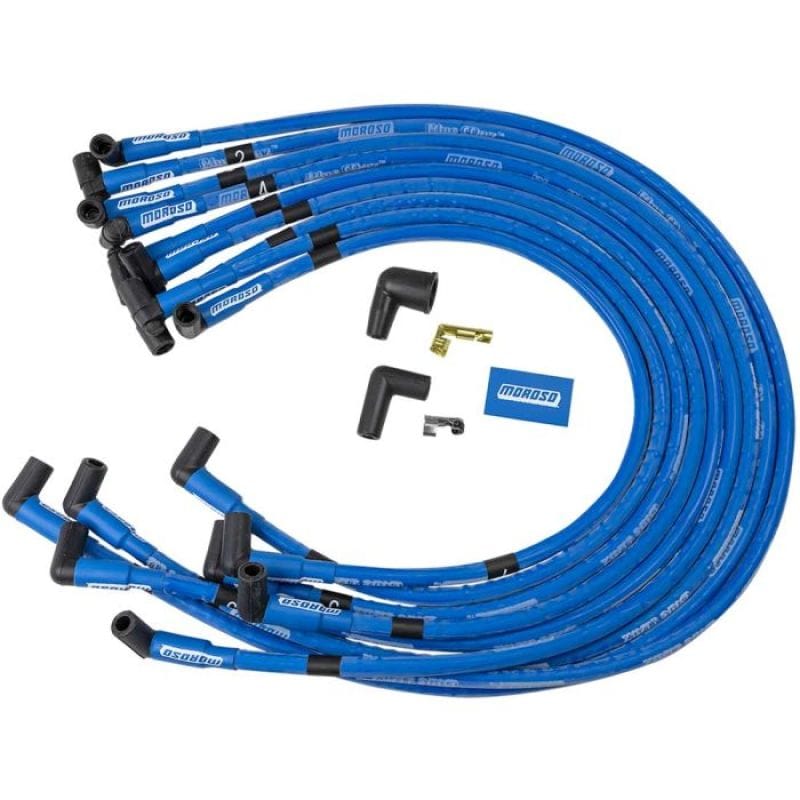 Moroso — Moroso Chevrolet Big Block Ignition Wire Set - Blue Max - Spiral Core - Sleeved - HEI - 90 Degree