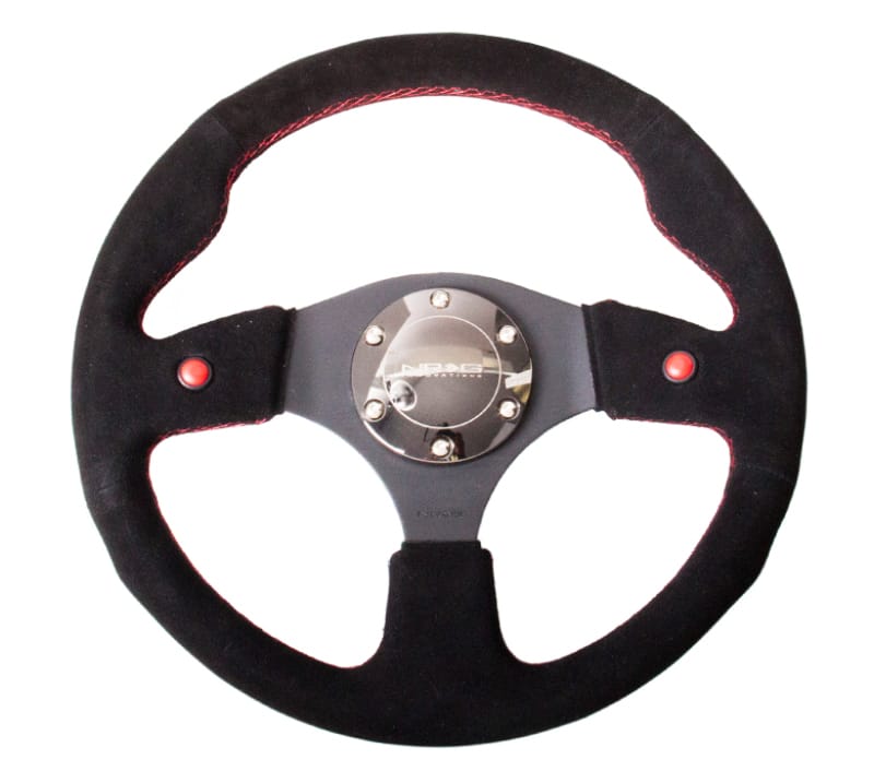 NRG — NRG Reinforced Steering Wheel (320mm) Blk Suede w/Dual Buttons