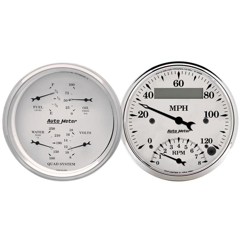 AutoMeter — AutoMeter Gauge Kit 2 Pc. Quad & Tach/Speedo 3-3/8in. Old Tyme White
3-3/8" QUAD GA & TAC