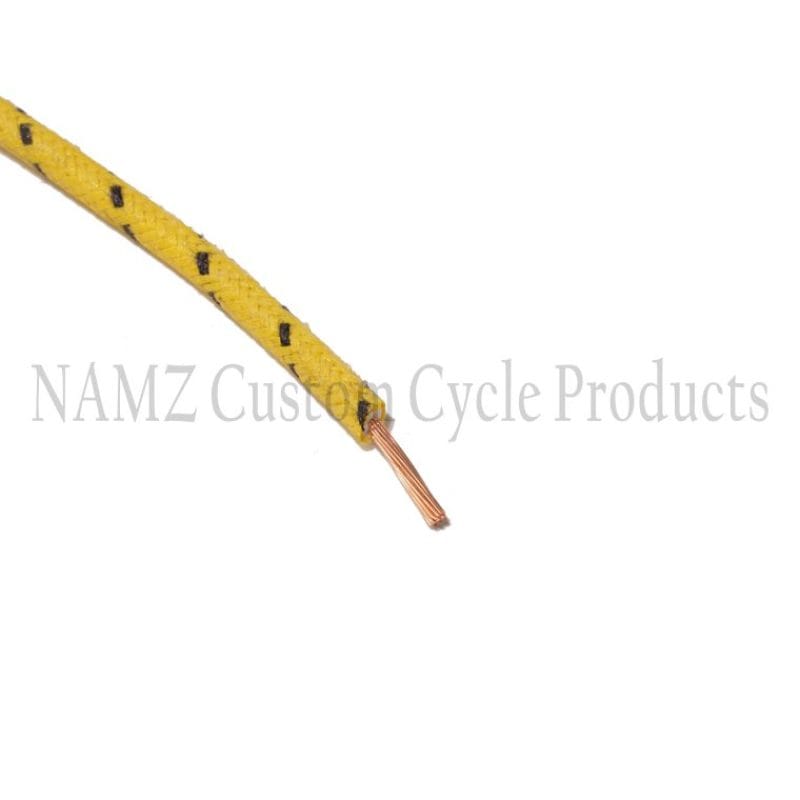 NAMZ — NAMZ OEM Color Cloth-Braided Wire 25ft. Pack 16g - Yellow w/Black Tracer