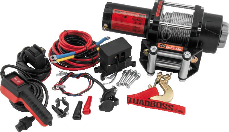 QuadBoss — QuadBoss Winch Kit - 39ft x 3/16in Cable - 3hp - Roller Fairlead - Wired Remote - 2500lb