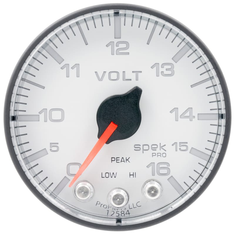 AutoMeter — Autometer Spek-Pro Gauge Voltmeter 2 1/16in 16V Stepper Motor W/Peak & Warn Wht/Blk
GA 2" VOLT WFB SPEK