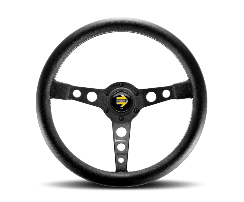MOMO — Momo Prototipo Steering Wheel 350 mm - Black Leather/Wht Stitch/Black Spokes