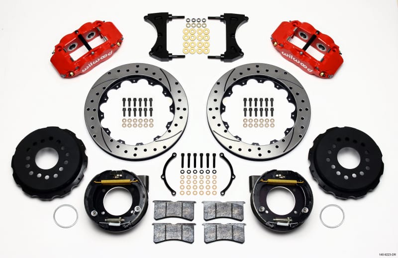 Wilwood — Wilwood Narrow Superlite 4R Rear P-Brk Kit 12.88in Drilled Red Ford 8.8 w/2.5in Offset-5 Lug
BRAKE KIT
