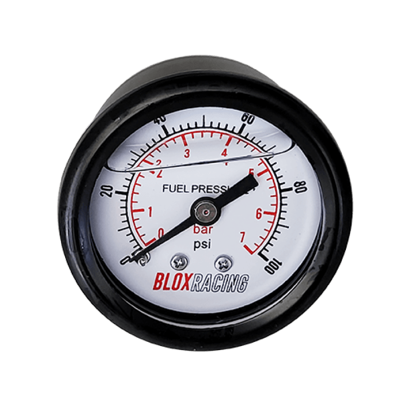 BLOX Racing — BLOX Racing Liquid-Filled Fuel Pressure Gauge 0-100psi (White Face)