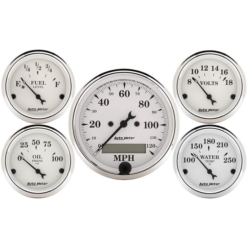 AutoMeter — GAUGE KIT, 5 PC., 3 1/8" & 2 1/16", ELEC. SPEEDOMETER, OLD TYME WHITE