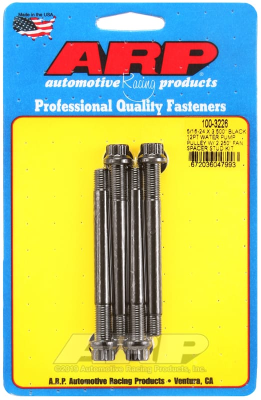 ARP — ARP 5/16-24 X 3.500 black 12pt water pump pulley w/ 2.250in fan spacer stud kit