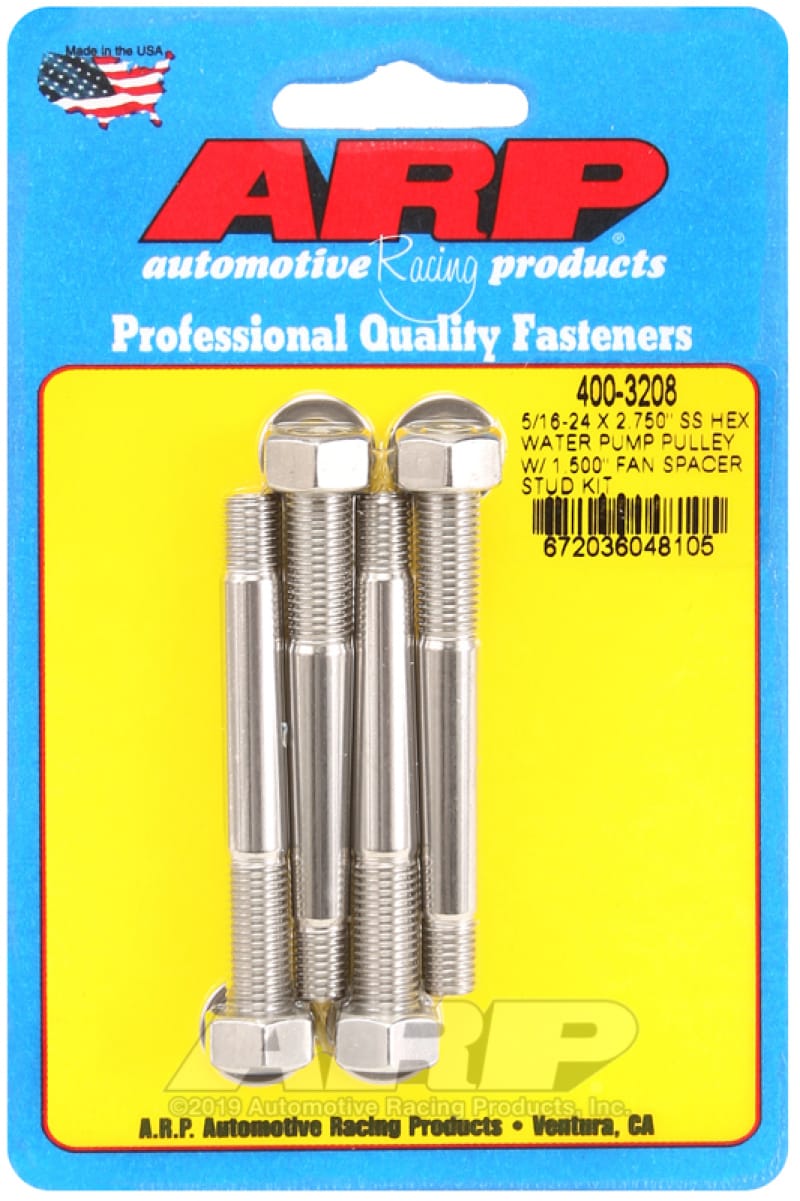 ARP — ARP 5/16-24 X 2.750 SS Hex Water Pump Pulley w/ 1.500in Fan Spacer Stud Kit