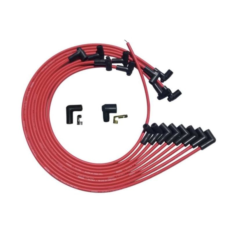 Moroso — Moroso SBC Under Header 90 Deg Plug HEI Ultra Spark Plug Wire Set - Red