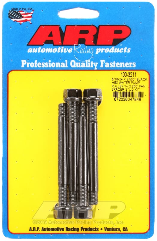 ARP — ARP 5/16-24 X 3.500 Black Hex Water Pump Pulley w/ 2.250in Fan Spacer Stud Kit
