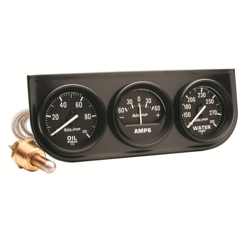 AutoMeter — AutoMeter Gauge Console Oilp/Wtmp/Amp 2in. 100PSI/280 Deg. F/60A Blk Dial Blk Bzl Autogage
3 GA PNL OP/A/WT BK