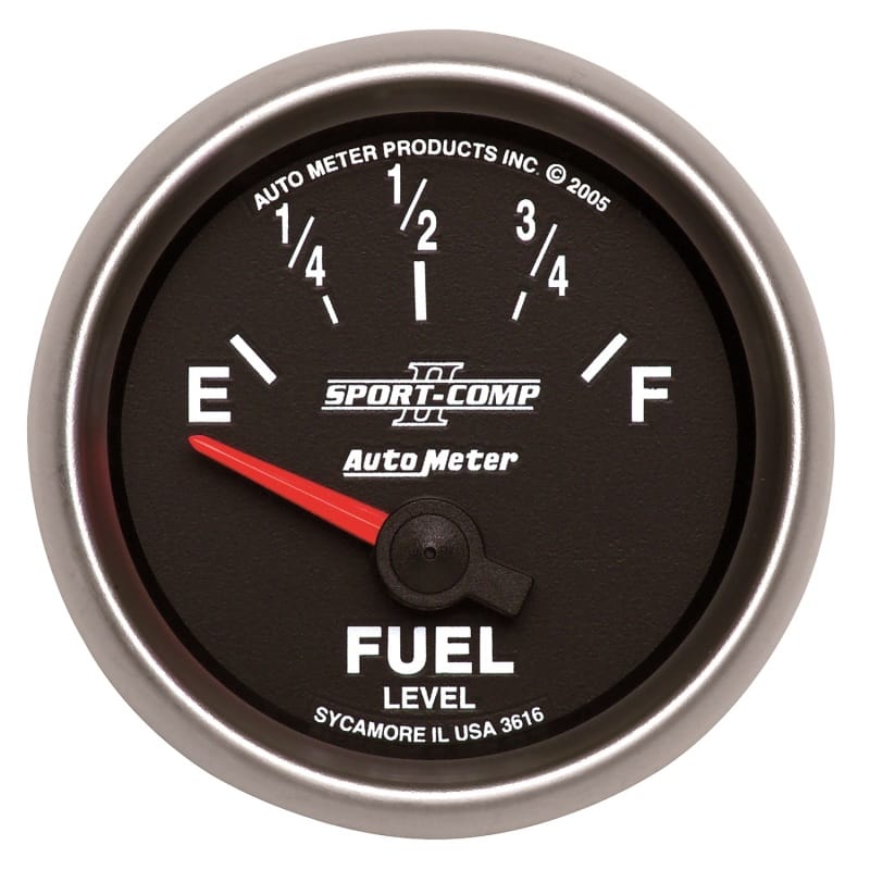 AutoMeter — Autometer Sport-Comp II 52mm 240-33 ohms Short Sweep Electronic Fuel Level Gauge
2-1/16" FUEL LEVEL,
