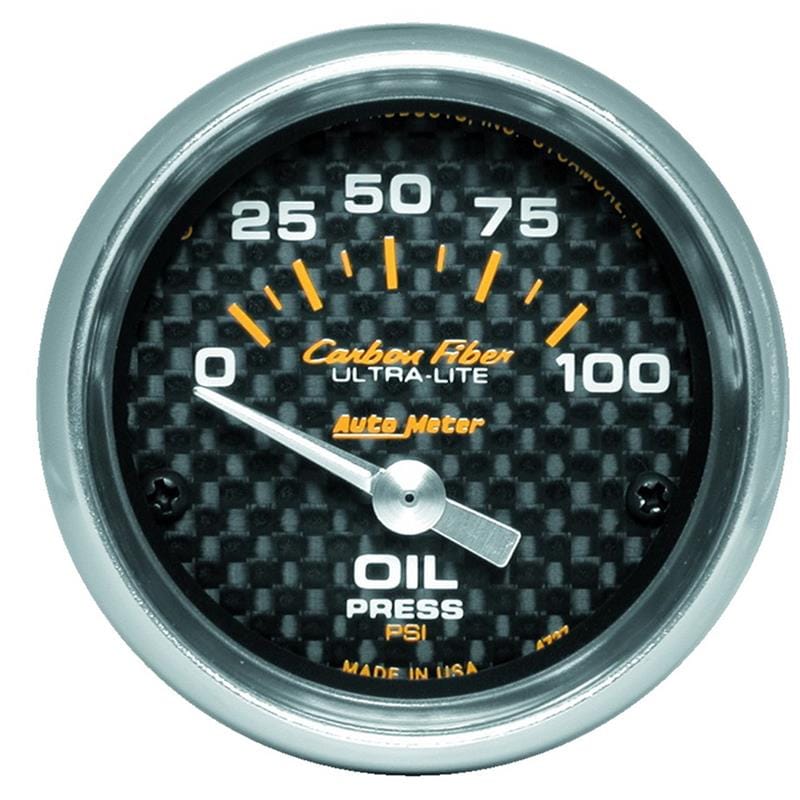 AutoMeter — Autometer Carbon Fiber 52mm 100 PSI Electronic Oil Pressure Gauge
GA 2" OILP ELEC CF
