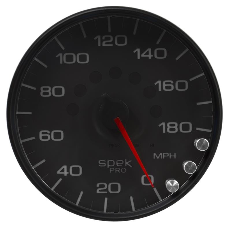 AutoMeter — GAUGE, SPEEDOMETER, 5", 180 MPH, ELEC. PROGRAMMABLE, BLACK/BLACK, SPEK-PRO