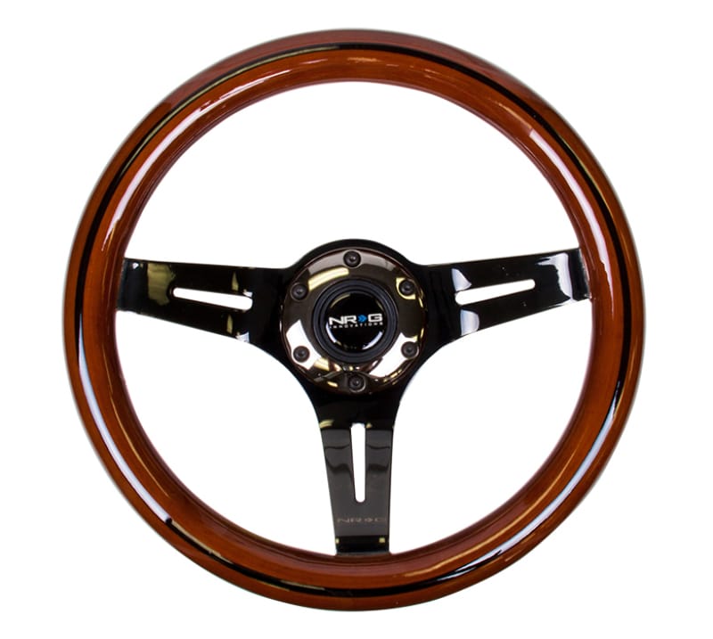 NRG — NRG Classic Wood Grain Steering Wheel (310mm) Dark Wood & Black Line Inlay w/Blk Chrome 3-Spoke Ctr.
