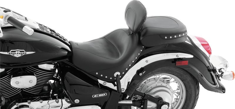 Mustang Motorcycle — Mustang 09-21 Suzuki Boulevard C50/C50T Standard Touring 2PC Seat w/Driver Backrest w/Studs - Black
