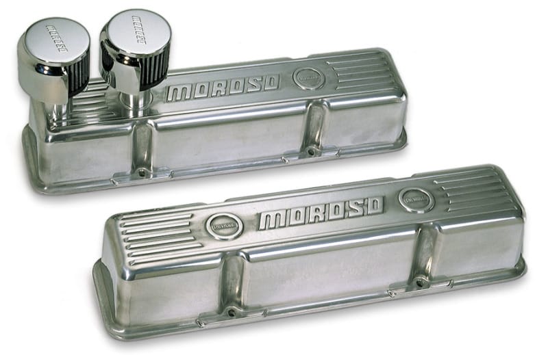 Moroso — Moroso Chevrolet Small Block Valve Cover - 1 Cover w/2 Breathers at Front - Polished Aluminum - Pair