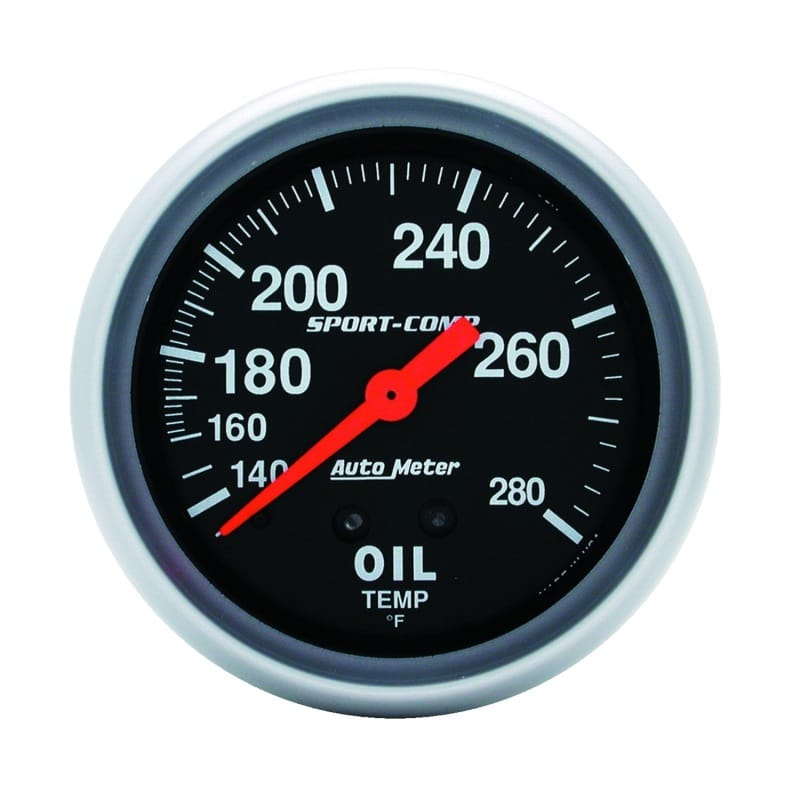 AutoMeter — Autometer 2-5/8in 140-280 Degree F Mechanical 12ft Oil Temp Sport-Comp Gauge
2-5/8" OIL TEMP, 140